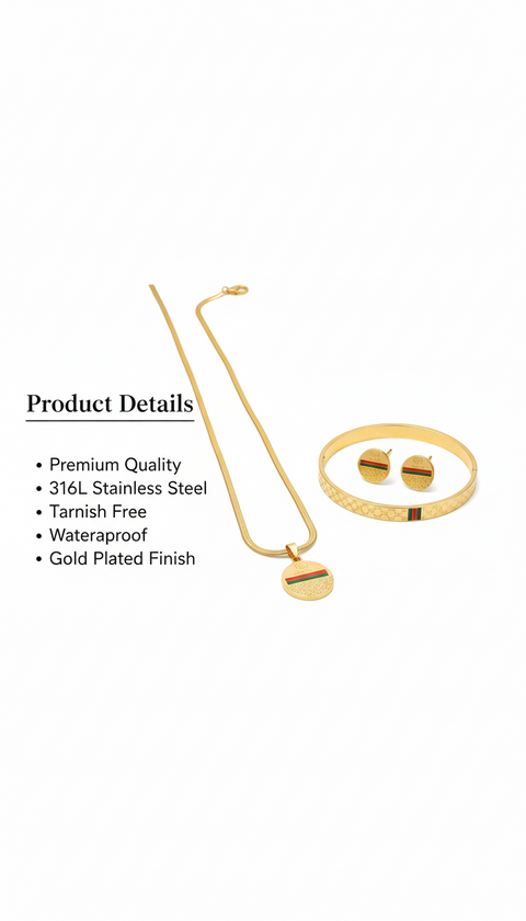 Gucci Inspired Gold Tone Jewelry Set (Bracelet, Earrings & Pendant)