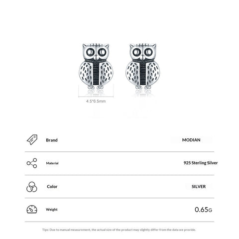 S925 Sterling Silver Creative Design Cute Owl Stud Earrings For Women